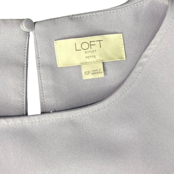 LOFT Lilac Purple Ruffle Racerback Sleeveless Swing Mini Dress size XS Petite - Picture 5 of 10